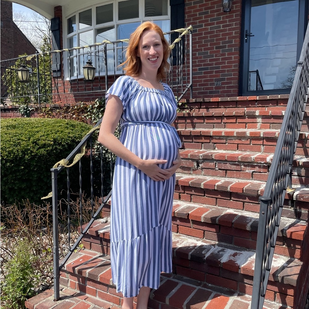 2 Target maternity dresses - blue stripes and marigold yellow
